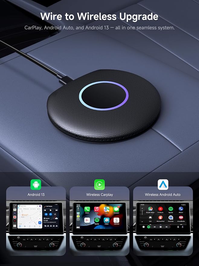 Magic Box CarPlay & Wireless Android Auto Adapter, Full Android OS, Built-in 4G LTE, AI Box Adapter, Plug & Play, Drivechat with AI Skills, WiFi, Bluetooth, Fits for OEM Wired CarPlay Cars