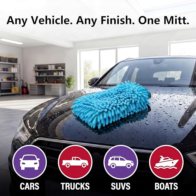 Car Wash Mitt,Detailing Ultra-Soft Chenille Microfiber Auto Gloves,Scratch-Free&Lint-Free,Safe for Trucks,SUVs, RVs&More
