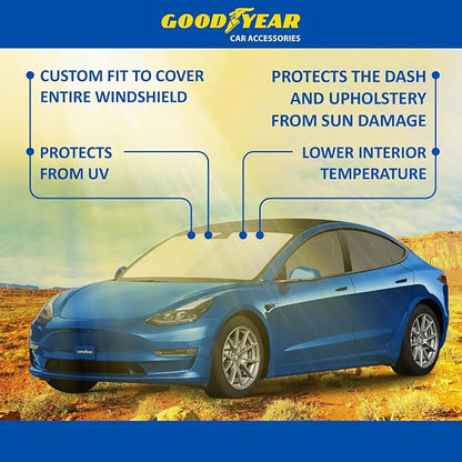 Goodyear Foldable Windshield Sunshade for Tesla Model 3 2017-2026, Car Accessories, Sunshade Cover, Sun Shade Car Windshield, Window Sun Blocker - GY008286