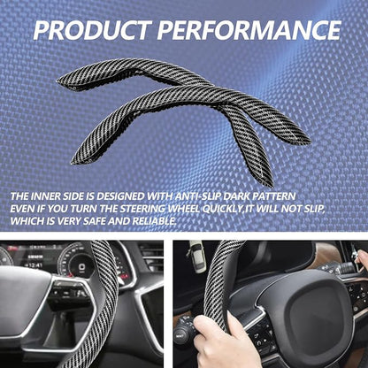 2pcs Universal Fit Carbon Fiber Steering Wheel Cover, Anti-Skid Steering Wheel Cover/Segmented Steering Wheel Protector/Car Interior Accessories (Bright Black)