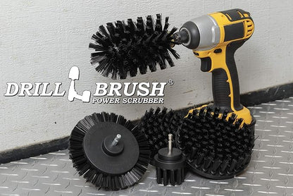 Drill Brush Power Scrubber by Useful Products - 5 Piece Black Drillbrush Ultra Stiff Cleaning Brushes Set - Non Metal Grill Brush Attachment Kit for Cordless Drill - Nylon Grill Grate Cleaner Brushes