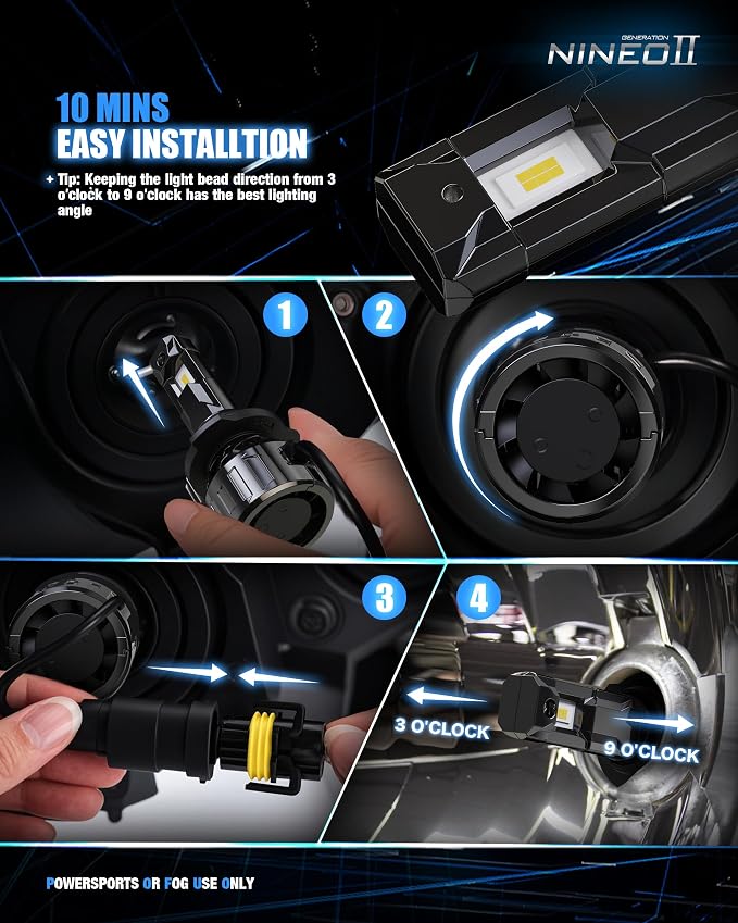 NINEO H11 Bulbs, H8/H9/H11 Fog Lights, [2025 Upgrade] 600% Brighter 6500K White, Fan-Cooled, No Flicker, Plug & Play, Driving or Fog Light, 2 Pack