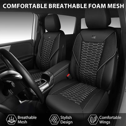 CAR PASS 3D Foam Mesh Leather Car Seat Covers Front Seats, Air Cool Mesh Front Seat Covers for Car, Universal Fit for SUV Truck Sedan Automotive, Armrest Airbag Compatible, Black and Gray