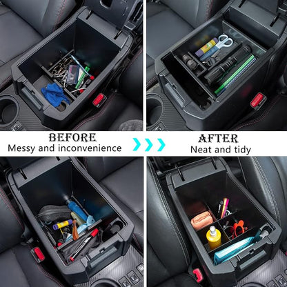 JDMCAR Center Console Organizer Set Compatible with 2010-2024 Toyota 4Runner Accessories Insert ABS Black Compartment Divider Armrest Tray (2-Pack)