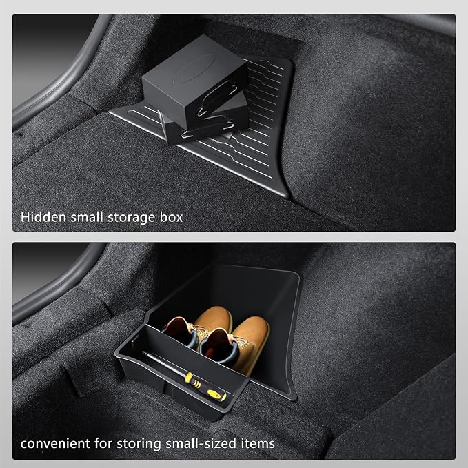 Trunk Storage Bins for Tesla Model Y Juniper, 2-Piece Waterproof Organizer with Lids, Black Side Storage Box, 2025-2026