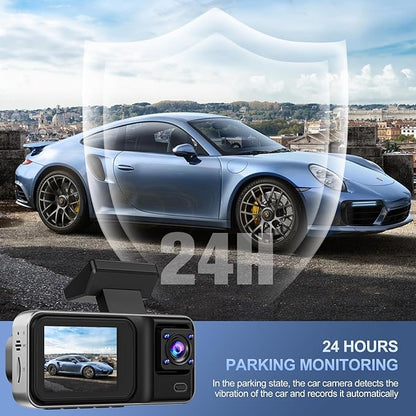 3 Channel 4K Dash Cam with 5GHz WiFi & APP Control, 4K+1080P+1440P Dash Cam Front and Rear Inside with 64GB Card, Dash Camera for Cars with Night Vision, Loop Recording, 24H Parking Mode, G-Sensor