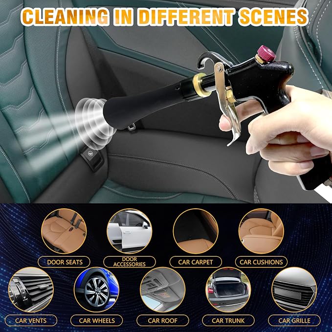 Air Blow Gun Car Interior Cleaning Gun High Pressure Car Detailing Cleaning Tool with Nozzle and Auto Detailing Dusting Brush for Quickly Blasts Dirt and Dust from Surface