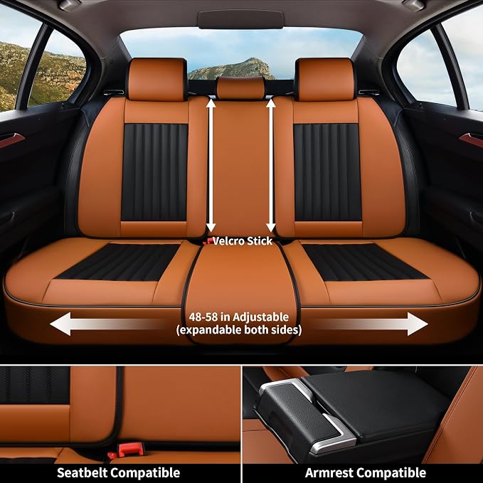Coverado Car Seat Covers Full Set, Car Seat Protector Car Seat Cushion, Nappa Leather Seat Covers for Cars, Front and Back Seat Protectors Cushions Universal Fit for Most Cars Vehicles(Brown&Black)