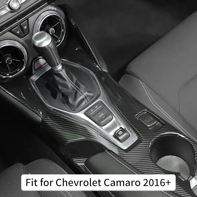 RT-TCZ Carbon Fiber Center Console Gear Shift Panel Trim Cover Cup Holder Frame Interior Decoration Kit Accessories for Chevrolet Camaro 2016-2022