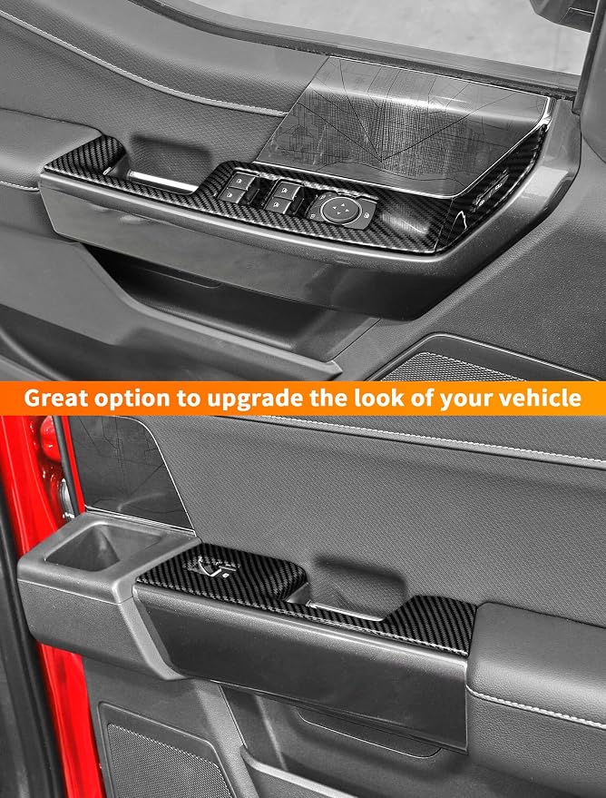 Savadicar Carbon Fiber Interior Accessories - Door Window Button Panel Trim Cover for Ford F150 (2021-present) - Premium Texture Interior Decor Upgrade Kit, 4-Piece Set
