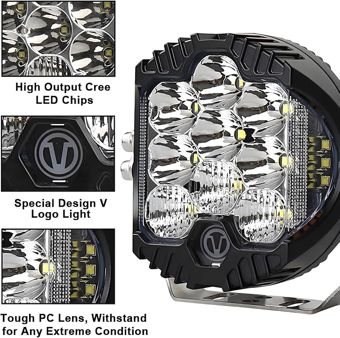 Gzminjie 7 inch 90W LED Driving Light Compatible with Wrangler Offroad Vehicle ATV UTV Golf cart Lighting Trucks Pickup F150 Work Light, Pack of 1