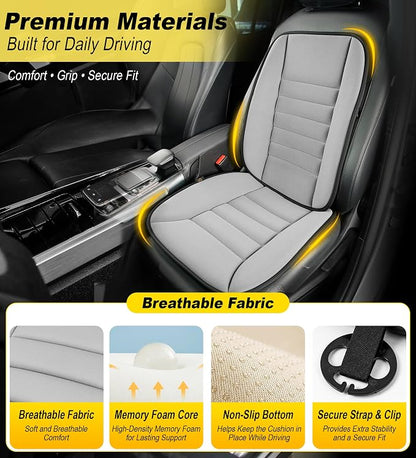 kingphenix 5-Piece Memory Foam Car Seat Cushion Set with Full Back Support Pillow, Comfort for Long Drives & Road Trips, Universal Automotive Comfort for Most Car, Van, Truck, SUV, Gray