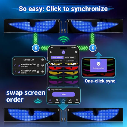 Devil Eyes Light for Cars,Flexible Scrolling Programmable LED Signs,LED Eyes for Truck Windshield,Custom Editor Colours,Animations,Text (19"x 5"/2Pcs)