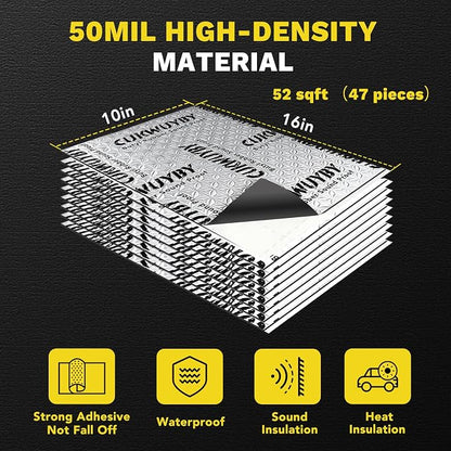 Sound Deading Material for Cars 50mil 52 sqft Car Sound Deadening Mat Butyl Automotive Sound Deadener Noise Insulation Vibration Dampening Material (47 pcs)