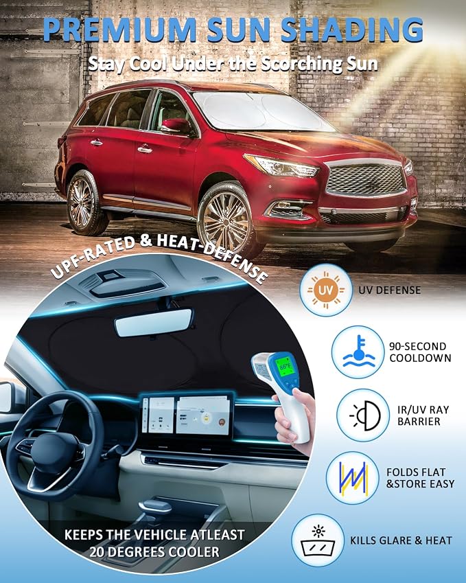Sun Shade for Infiniti QX60 Windshield Sunshade fit for Infiniti QX60 2014-2021 Accessories Front Window Cover Shield Car Visor Protector Block UV Ray Heat