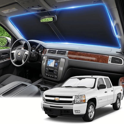 Windshield Sun Shade for Chevy Silverado 1500 2007-2013 Sunshade Front Window Shade Custom Fit Silverado 1500 Accessories Sun Visor Foldable Shade Blocks UV Rays Accessories