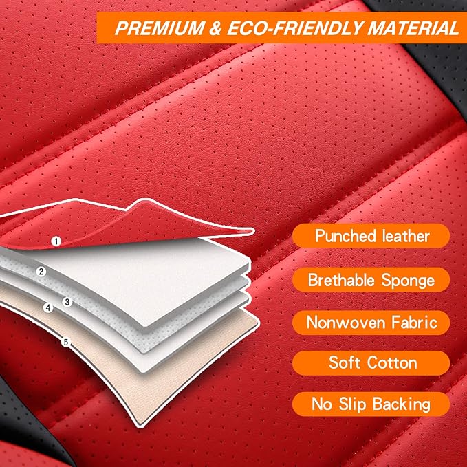 MINGBRON Front Car Seat Covers, Leather Car Seat Covers, Fit for Most Cars SUV and Most Sedan Red