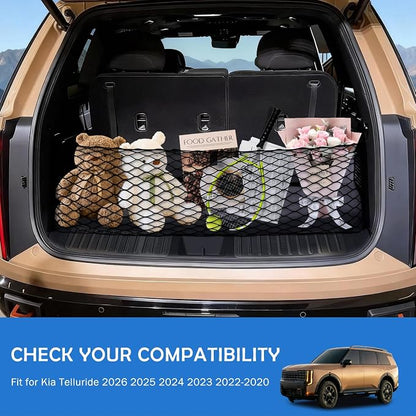 Envelope Style Cargo Net for Kia Telluride 2022-2024 2025 2026 Accessories, Trunk SUV Mesh Cargo Net, Upgraded 5mm Bungee & Double-Layer Nylon Storage Tailgate Netting Grocery&Tools Holder Organizer