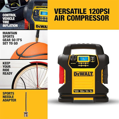 DEWALT DXAEJ14 Digital Portable Power Station Jump Starter - 1600 Peak Amps with 120 PSI Compressor for Tires, Sports Equipment & Bikes, 15W USB-A and 25W USB-C Power