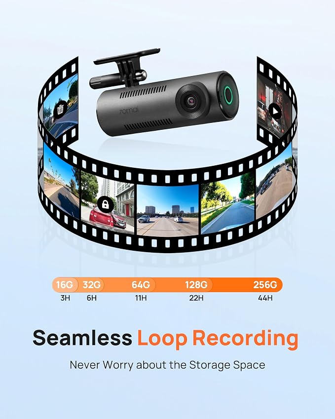 70mai Dash Cam M310, Dash Camera for Cars 1296P QHD, Smart Dash Cam Front Built in WiFi, 130° Wide-Angle FOV, WDR, Night Vision, iOS/Android Mobile App, Loop Recording, Parking Monitor, Time-Lapse