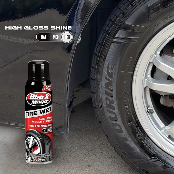 Black Magic 120270 Tire Wet Spray, Weather & Rinse-Resistant Formula that leaves Tires looking Wet, Black & Glossy in One Spray, 14.5 Fl. Oz. (Pack of 2)