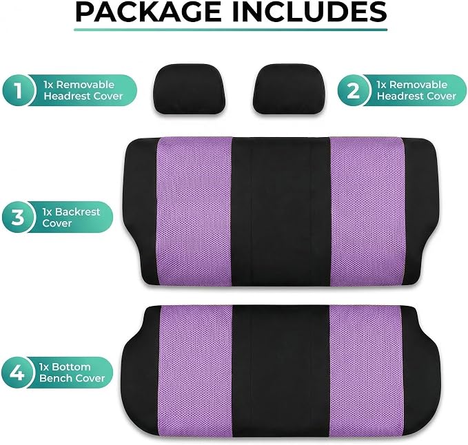 FH Group Automotive Rear Car Seat Covers for SUV, Trucks, Sedan and More - Universal Fit Rear Solid Bench Design Interior Accessories - 3D Mesh Fabric Center Panel - Purple