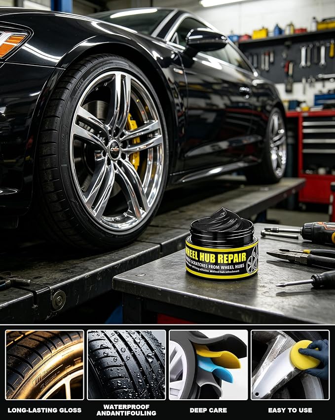 Car Tire Shine with Sponge,Tire Coating Paste,Tire Polishing Paste,Long-Lasting Tire Dressing with Wet Gloss Look Finish,Car Tire Shine for Trucks Sedans RVs SUV(1Pcs)