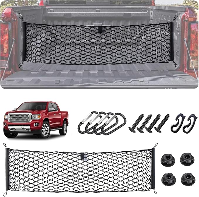 Envelope Style Cargo Net for 2023-2026 Chevy Colorado&GMC Canyon Accessories, Trunk SUV Mesh Cargo Net, Upgraded 5mm Bungee & Double-layer Nylon Storage Tailgate Netting Grocery&Tools Holder Organizer