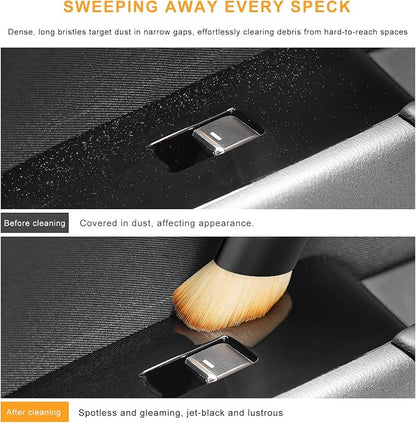 Car Interior Detailing Brush, Curved Car Interior Cleaning Brush with Ultra Soft Bristles & Dust Cover, Scratch-Free Auto Dusting Brushes for Dashboard AC Vent Leather (Brown)