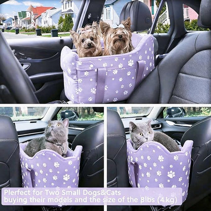 Center Console Dog Car Seat for Medium Dogs - Portable Dogs Armrest Booster Seat, Anti-Collapse Pet Car Seat with Soft Cushion Safety Belt, Support Pet Up to 21lbs (Purple)