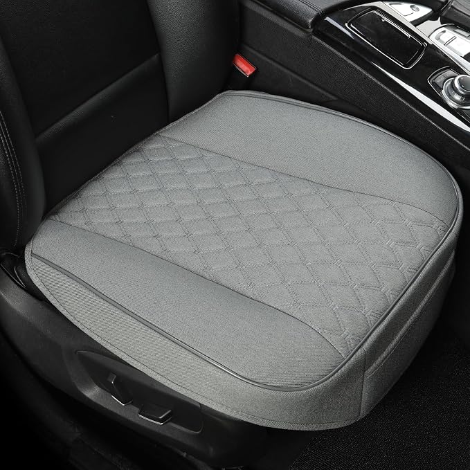 West Llama Linen Front Car Seat Cover Protector Anti-Slip Bottom Seat Cover Fits 95% of Vehicles,Wrapping Around The Bottom,Diamond Pattern(Gray-1Pcs)