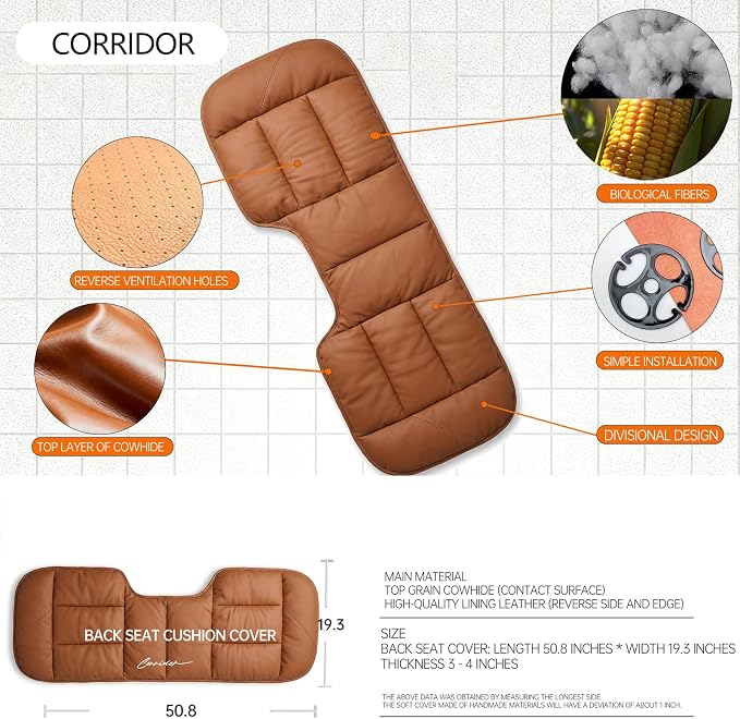 A leather rear seat cushion specially designed for cars - made by hand - can relieve pain in the buttocks, pressure points, and sciatic nerve. | Rear seat cover (Red Flag Brown, Rear Seat Cushion)