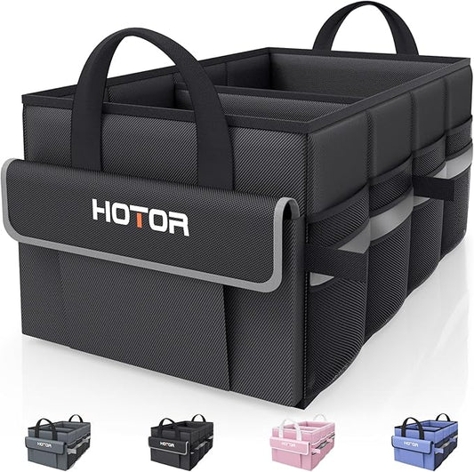 HOTOR Trunk Organizer - Car Organizer with 5 Pockets, Trunk organizer for SUV, Sedan & Van, Car Organization with Sturdy Base Panel for Car Accessories, Black, 2 Compartments, 23.6"×14.2"×10.6"
