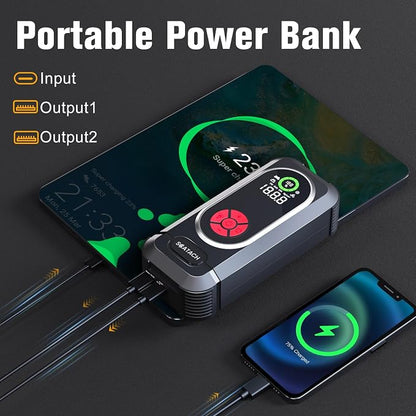 8000A Jump Starter with Air Compressor, 10-in-1 Car Battery Jump Starter Portable (10.0 Gas/10.0L Diesel), 150 PSI 12V Jump Box with Jumper Cables, LED Light, LED Display
