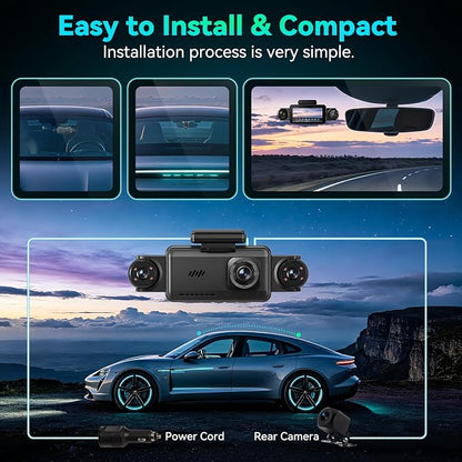 360°View 4 Channel Dash Cam, 5'' IPS Large Screen Dash Camera for Cars, 4K+1080P Front and Rear Inside Left Right, Built-in IR Night Vision, 24H Parking Mode, 64GB SD Card, Wireless APP Transmission