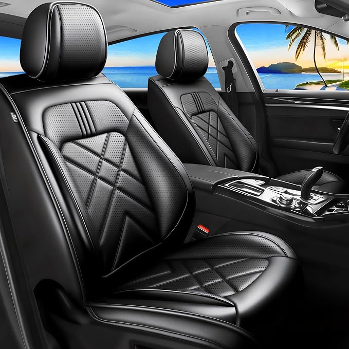 Cruze Car Seat Covers Fit for Chevrolet/Chevy Cruze 2011-2018 2019, Full Coverage Leather Waterproof Breathable Seat Covers, Automotive Seat Protectors, Airbag Compatible, (Full Set, Black)