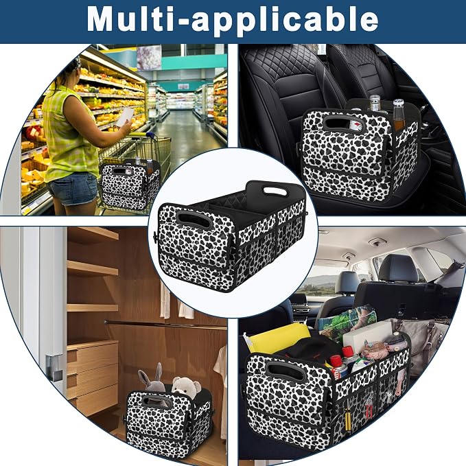 Deosk Trunk Organziers and Storage with Reinforced Handles,Car Accessories for Women/Men 50L Waterproof Polyester Trunk Organzier for Car/SUV/Minivan/Truck(Medium, Cow print)