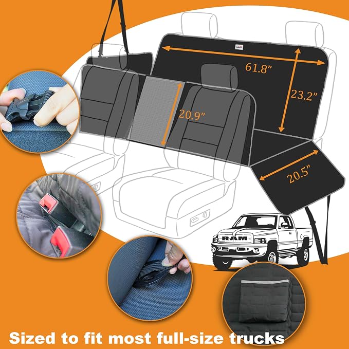 Reliadura Dog Car Seat Cover for Trucks, Waterproof Back Seat Hammock with Mesh Window and Side Flaps, Rear Protector for Ford F150 Ram 1500 Silverado Sierra