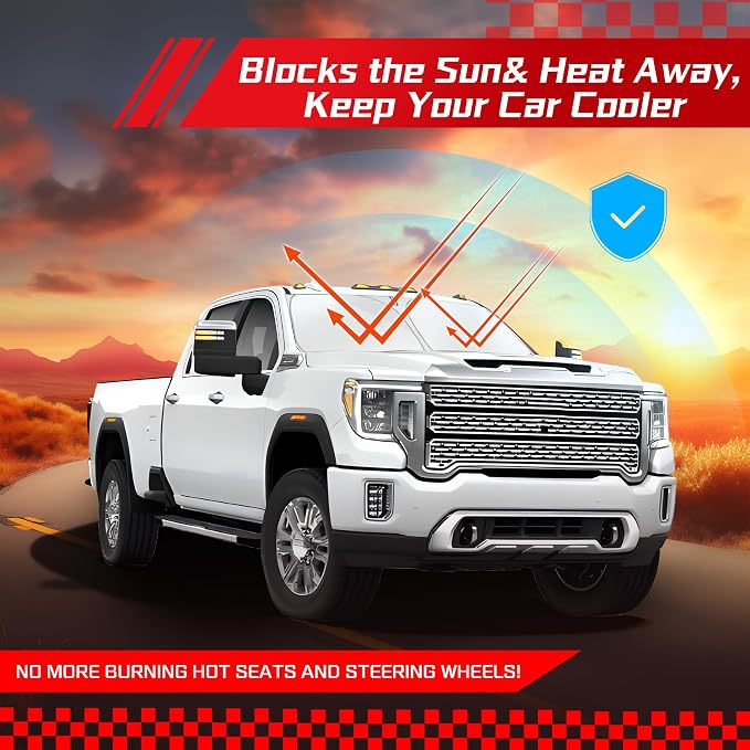 ARISMOTOR Windshield Sun Shade for Chevy Silverado/GMC Sierra 1500 2500 3500 2019-2025 2026, Custom Fit Foldable Front Window Sunshade Sun Visor Protector, Block UV Rays Keep Your Car Cooler