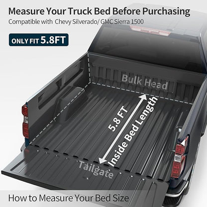 OEDRO FRP Hard Tri-fold Truck Bed Tonneau Cover Compatible with 2019-2026 Chevy Silverado 1500 / GMC Sierra 1500 New Body Style, 5.8 Feet Bed w/o Multi-Flex Tailgate
