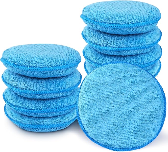 Microfiber Wax Applicator Pads, 5 Inch Round Foam Buffing & Detailing Polishing Pads, Reusable Car Wax Applicator for Car Cleaning, Waxing & Fine Polishing, 12 Pack