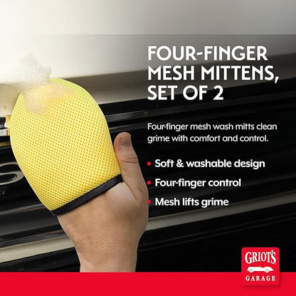 Griot's Garage Four-Finger Mesh Mittens for Car Wash and Detailing, Cleaning Gloves and Scrubbers for SUVs, Trucks, Motorcycles, and More, Washable, Set of 2, 11842