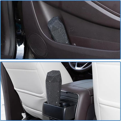 ACROPIX Car Trash Can Trash Bin Rhinestones Portable 3.5" Length 3.1" Width 7.9" Height Black Rhinestone Plastic