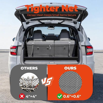 3-Layer Cargo Net for Toyota 4Runner (2-Row) 2010-2024, Zoned Storage Trunk Net with Foldable Zippered Bottom Bag, Heavy-Duty Cargo Organizer Netting for Camping, Trips & Everyday Use