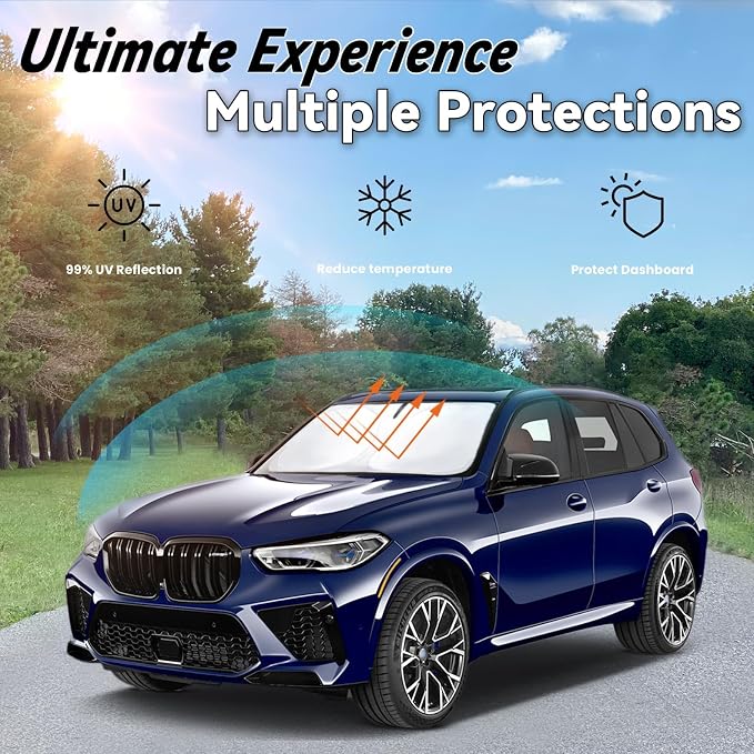 Windshield Sun Shade for BMW X5 2026 2025-2019, Car Front Window Sunshade with 240T Sun Visor Protector Blocks UV Rays Heat Sun Shield Accessories