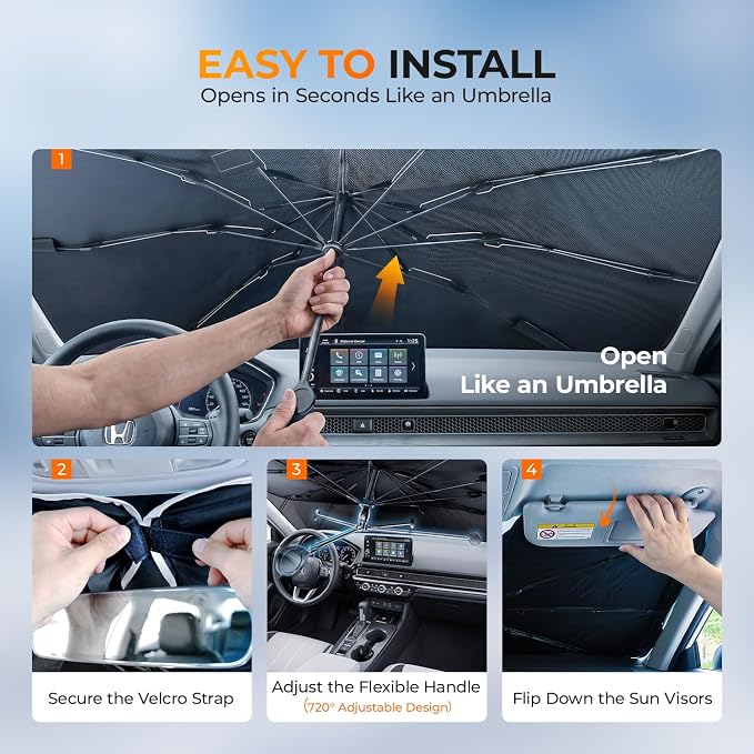 [2026 Upgraded] DooGooCoo Windshield Sun Shade Umbrella for Toyota Corolla 2020-2025 2026 [100% Sunlight Blocked, Cooling Ice Crystal] Sunshade for Car Windshield for Corolla Sun Shade, Custom Fit.