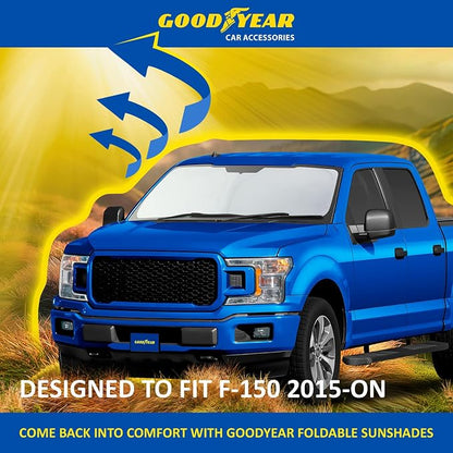 Goodyear Foldable Windshield Sunshade for Ford F150 2015-2026, Truck car Accessories, Sunshade Cover, Sun Shade Car Windshield, Window Sun Blocker - GY008255