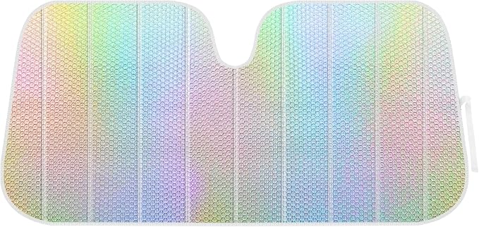 BDK Iridescent Mermaid, Hologram Foil, Chameleon Front Windshield Sun Shade, Double Bubble Accordion Folding Auto Sunshade for Car Truck SUV 58 x 27 Inch