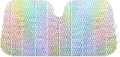 BDK Iridescent Mermaid, Hologram Foil, Chameleon Front Windshield Sun Shade, Double Bubble Accordion Folding Auto Sunshade for Car Truck SUV 58 x 27 Inch