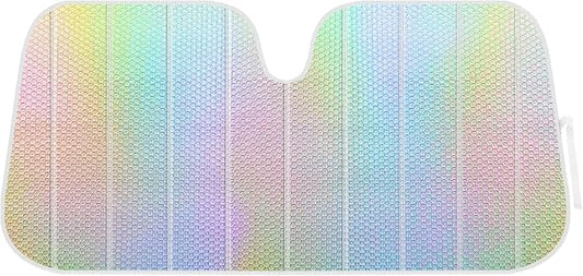 BDK Iridescent Mermaid, Hologram Foil, Chameleon Front Windshield Sun Shade, Double Bubble Accordion Folding Auto Sunshade for Car Truck SUV 58 x 27 Inch